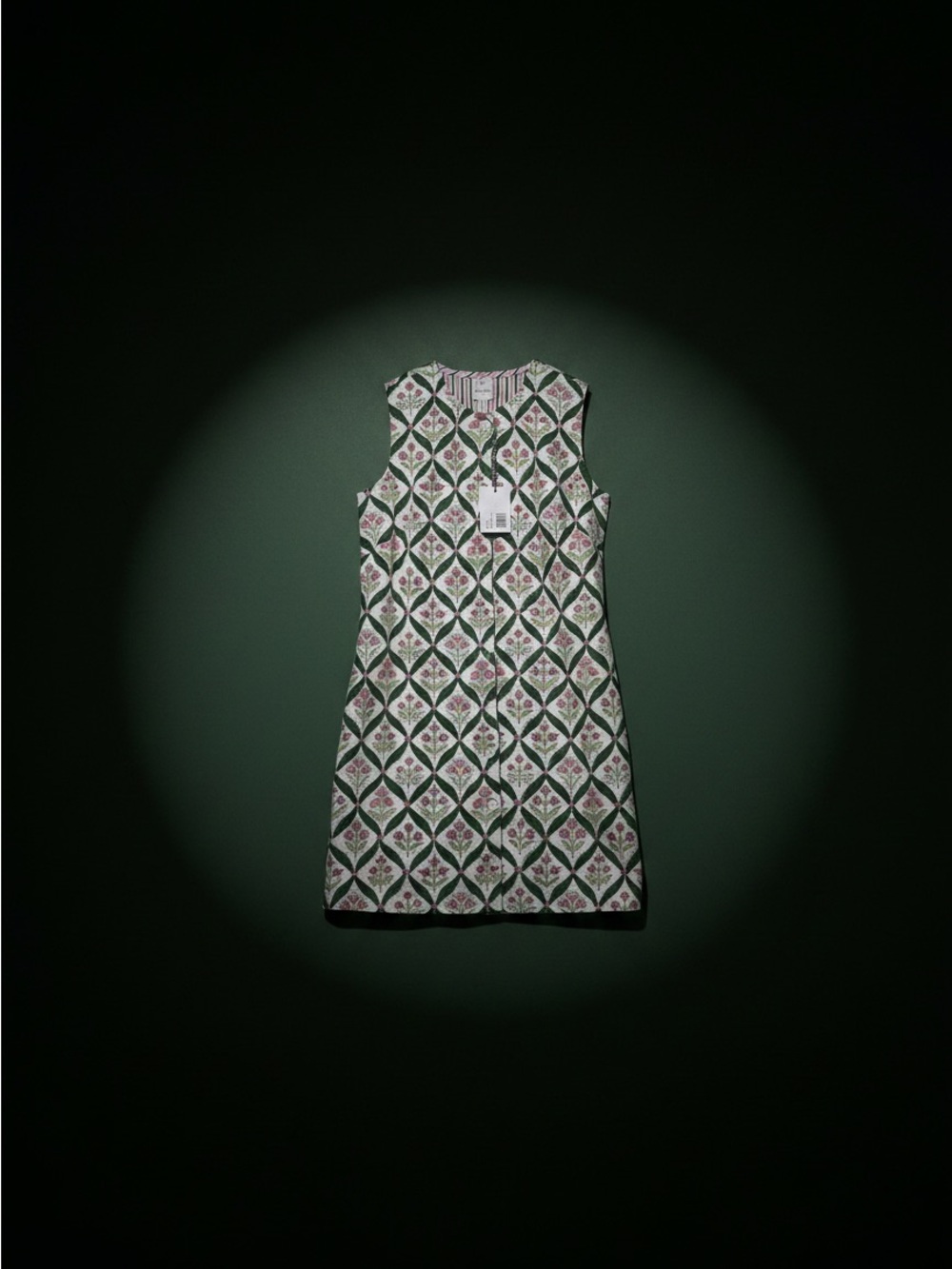 Sleeveless Floral Mosaic Mini Dress in Green and White. NWT Renwick